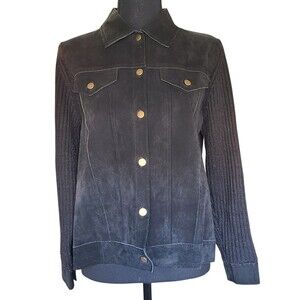 Designers Originals Studio Women’s Petite Large Black Leather Front Jacket LS